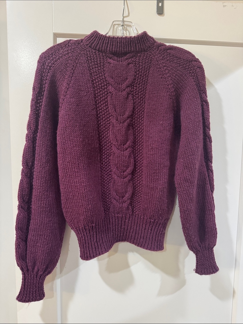 Hand Crafted Plum Cable Knit Turtleneck Sweater